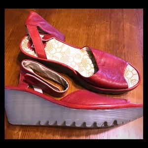 Fly London red leather sandals, size 10